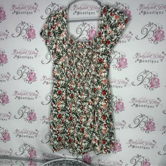 Abercrombie and fitch dress milkmaid flowers orange green Floral Print Dress - Picture 2 of 9